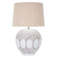 lampara de mesa en resina blanca con pantalla beige o cm 38x59