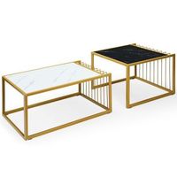 juego de 2 mesas auxiliares mesa de centro mesa auxiliar moderna de marmol amarillo  negro  blanco