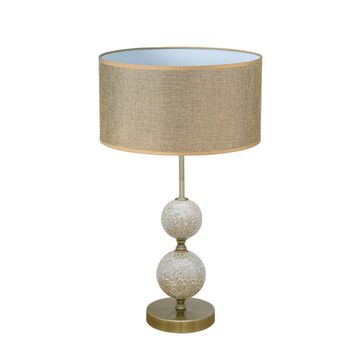 Lámpara de sobremesa FABRILAMP SALARIA para iluminación decorativa interior, acabado cuero con pantalla marrón, 1xE27, diseño con cristales, 50x35 cm