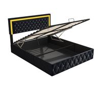 cama de matrimonio con canape de terciopelo de 160x200 cm - con led y somier de laminas - cama de matrimonio con canape - con cabecero regulable en altura - negro