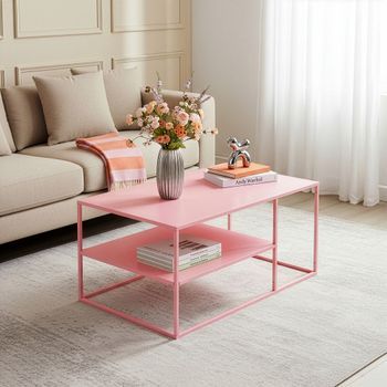 Mesa De Centro Solund Rectangular Acero 45x90x60 Cm - Rosa [en.casa]
