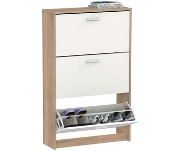 Briebe nova zapatero entrada recibidor, mueble auxiliar estrecho zapatos, 3 puertas, madera 119,5x74x25 cm, , blanco