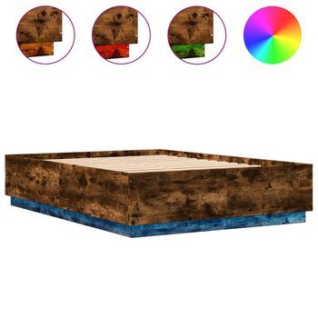 Estructura Cama Con Luces Led Madera Roble Ahumado 120x200 Cm Vidaxl