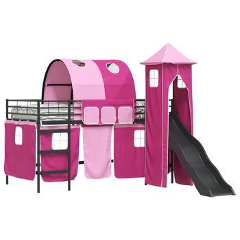 Cama Litera Para Niños Liso Negro Y Rosa 100 X 200 Cm Metal Vidaxl