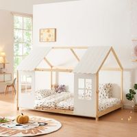 cama para ninos tostedt en forma de casita 120x200 cm - efecto maderablanco encasa