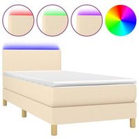 cama individual  cama box spring  cama para adultos colchon y luces led tela crema 100x200 cm