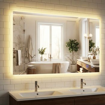 Costway Espejo LED para Baño 70 x 120cm Espejo Rectangular de Pared con Antivaho Memoria 3 Colores de Luz Control Táctil
