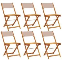pack 6 uds sillas de jardin  silla de exterior  sillon plegables madera maciza y tela taupe