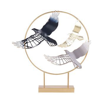 Figura Decorativa Moderna Pájaros Sobre Soporte Ornamento Metal Multicolor Samarium