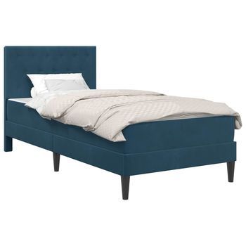 Estructura De Cama Con Colchón Azul 90 X 190 Cm Terciopelo Vidaxl