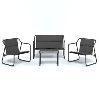 Conjunto Muebles De Jardín 4 Uds | Mesa Y Sillas Y Cojines Acero Gris Antracita