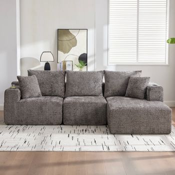 Sofá Modular De Esquina - Mueble Para Salón - Chenilla - Gris Oscuro (261x165x80cm)