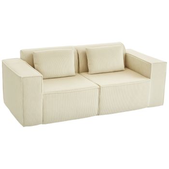 HOMCOM Sofá de 3 Plazas Tapizado en Pana Acolchado Grueso Asiento Extra Profundo Reposabrazos Anchos Montaje Rápido Beige