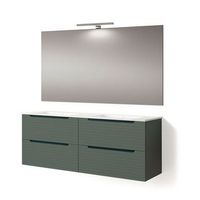 kibath mueble de bano con lavabo espejo y aplique led boreal 120x45 cm acabado verde lago mate 2 cajones suspendido