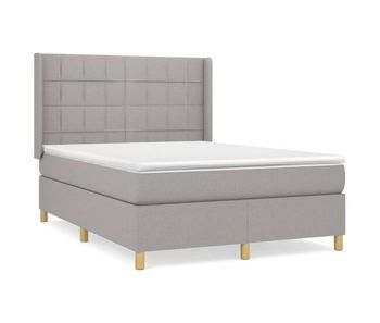 Cama box spring con colchón tela gris claro 140x200 cm bloques con cuadros