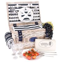 cesta de picnic de mimbre marine rayas azules para 4 personas