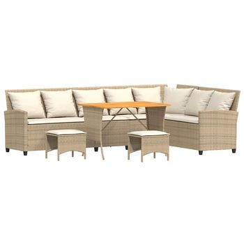 Juego De Sofás De Jardín En Forma De L Con Cojines 4 Piezas Beige