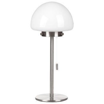 Lámpara De Mesa De Vidrio Plateado Blanco 39 Cm Base Metal Pantalla Interruptor Moruga