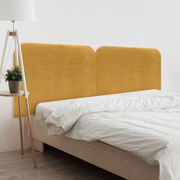 Dhome Cabecero Verde Selva Curvo Tapizado En Pana 220cm Dual Con Patas Altura 125cm Para Pared Acústico Absorbente Cabezal Cama Dormitorio (verde Selva, 220cm Dual)