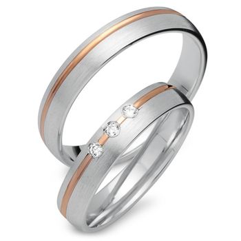 Alianzas 14 quilates oro rojo-blanco 3 diamantes