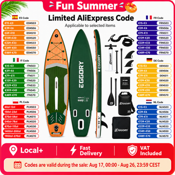 Tabla de Paddle Surf Inflable EGGORY 335x81x15cm (11x32x6in) SUP con Capacidad de 165kg, 12-15PSI para Adultos, con Remo Ajustable de 3 Piezas, 3 Aletas, Correa de Tobillo, Bomba de Doble Acción,