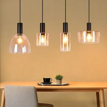 Nettlife Lámpara Colgante De Cristal Para Comedor, 3 Luces E27, Lámpara De Techo Vintage Industrial Con Altura Ajustable (sin Bombilla)