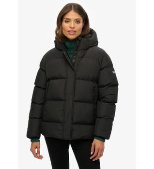 Superdry para mujer. W5012004A Abrigo Hooded 5 Baffle Sports negro (L), Casual, Poliéster Reciclado, Sostenible