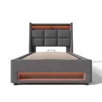 cama con almacenaje de lino 90x200cm con led y puertos usb somier de laminas gris