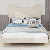 cama doble tapizada moderna beige con cabecero de dibujos animados 140x200 cm