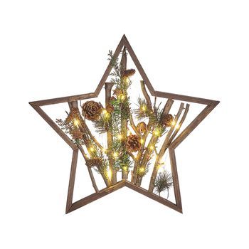 Figura Decorativa Led De Madera De Pino Oscura 46 Cm Piñas Luces Navidad Dokka
