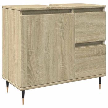 Armario De Lavabo De Baño Madera Roble Sonoma 65x33x60 Cm Vidaxl