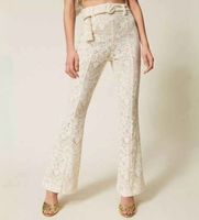 twinset para mujer 261tt2314 pantalon evase de encaje con cinturon beige 44 casual algodon