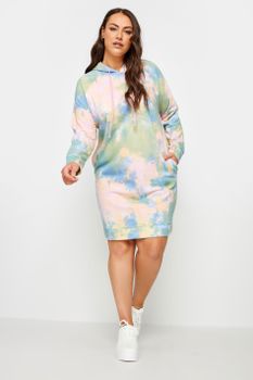 Yours Vestido Sudadera Estampado Rosa Y Verde Tie Dye, Mujer Curvy Y Tallas Grandes, Yours