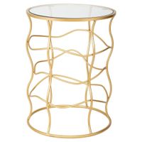 mesa auxiliar de metal dorado y cristal d46x60