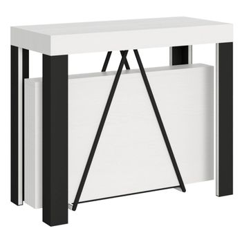 Consola extensible 90x40/300 cm effecto madera, fresno blanco