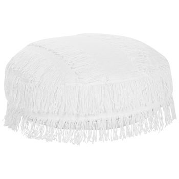 Puf Boho De Algodón Redondo Mullido 50 Cm Diámetro Blanco Oulad