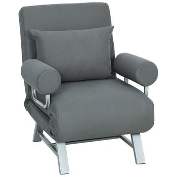 HOMCOM Sillón Cama Individual 3 en 1 Sofá Cama Plegable con Respaldo Ajustable y Cojín para Sala Dormitorio 73x78x81 cm Gris
