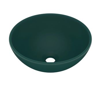 Vidaxl lavabo de lujo redondo cerámica verde oscuro mate 32,5x14 cm