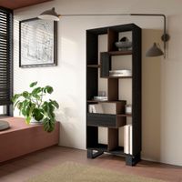 libreria efecto madera negro y roble oscuro 67x31x174cm con patas