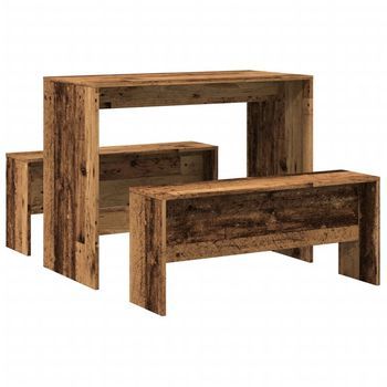 Mesa Y Bancos De Comedor 3 Pzas Madera De Ingeniería Envejecida Vidaxl