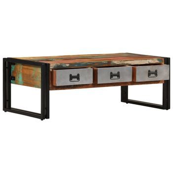 Mesa De Café - Mesa De Centro 3 Cajones Madera Maciza Reciclada 100x50x35 Cm