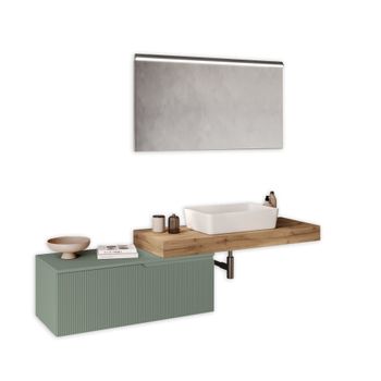 Mueble de baño 4 piezas en mdf roble/verde salvia