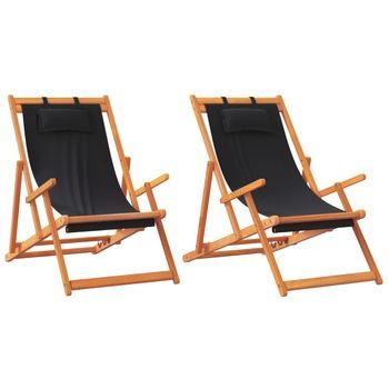 Pack 2 Uds Sillón De Playa| Sillas De Playa Plegables Tela Negro