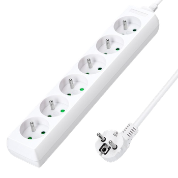 Aigostar Regleta alargador de 6 enchufes 16A 2P + E con cable de 5 metros e. Color Blanco