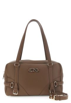 bolso baúl bajo el hombro suave efecto piel con grano con correas y hebillas brown taglia unica