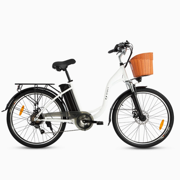 Retro Bicicleta Eléctrica Urbana Dyu C6, 250w 36v 12,5ah, Con Cesta Y Portabultos Trasero, Blanco