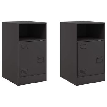 Pack 2 Uds Mesitas De Noche | Mesilla De Noche Acero Negro 34,5x39x62 Cm