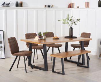 Urban 180cm Industrial Dining Table with Dexter Faux Leather Chairs and Benches