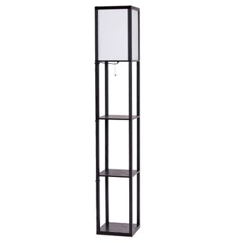 Costway Estantería con Lámpara de Pie con Pantalla 3 Estantes de Madera Moderna para Sofá Cama Salón Habitación Estudio Decoración 26 x 26 x 160 cm