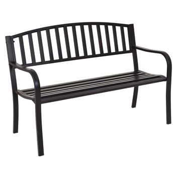 Costway Banco en Acero de Jardín con Diseño de Listones y Estructura Robusta en Acero Negro 127 x 60 x 87 cm